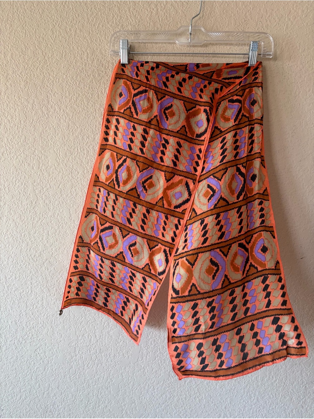 Vintage 100% Silk Scarf - Honey - Long Orange Black Colorful 10x52